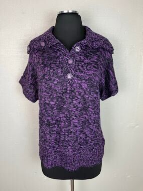 NEW Relativity Women’s Purple & Black Short Sleeve Collared Sweater, Size XL